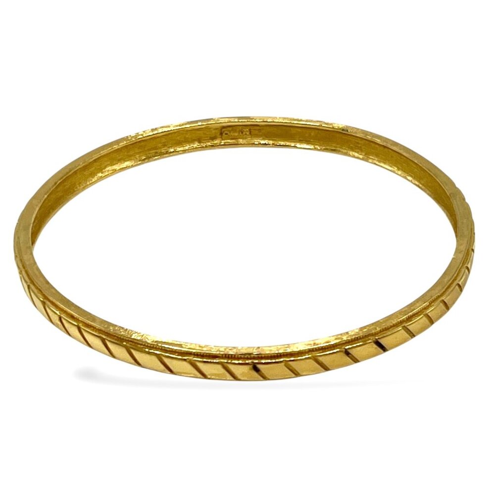 VENDOME Vintage Gold Tone Bangle Bracelet Ribbed Edged Signed Rounded Oval 1950s